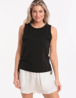 Active Lace Up Singlet Top - Black
