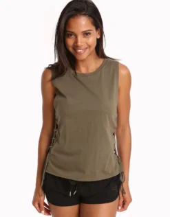 Active Lace Up Singlet Top - Dark Olive