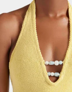Adriana Beaded Swimsuit - Butter