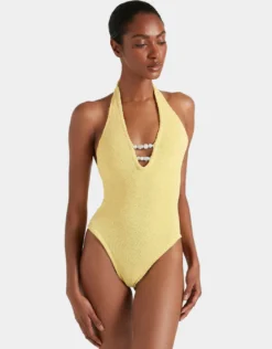 Adriana Beaded Swimsuit - Butter