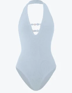 Adriana Beaded Swimsuit - Metallic Ice Blue