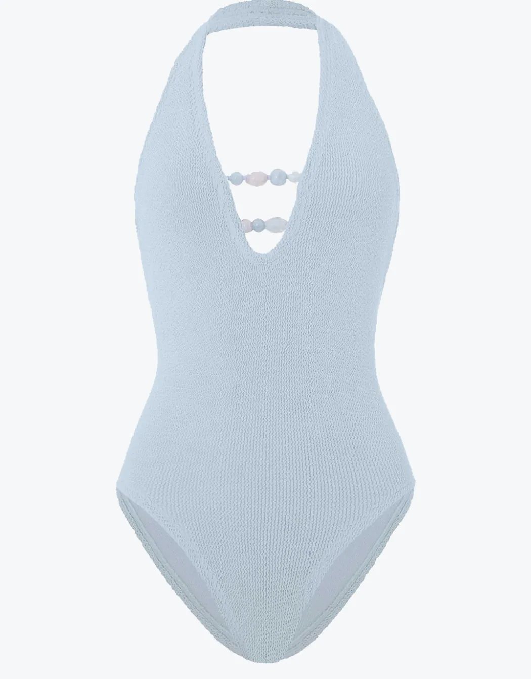 Adriana Beaded Swimsuit - Metallic Ice Blue