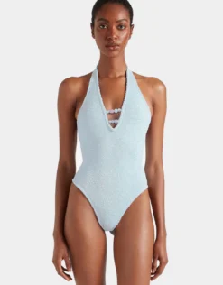 Adriana Beaded Swimsuit - Metallic Ice Blue