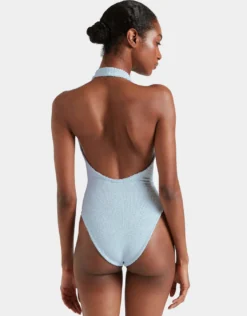 Adriana Beaded Swimsuit - Metallic Ice Blue