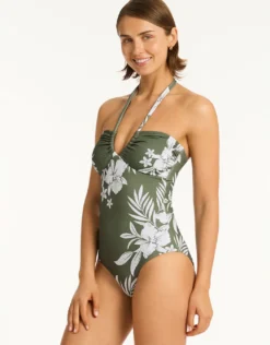 Aloha Halter Bandeau Swimsuit - Khaki