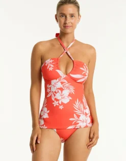 Aloha Halter Bandeau Tankini Top - Flame