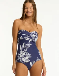Aloha Twist Bandeau Tankini Top - French Navy