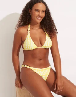 Amalfi Check Trim Hipster Bikini Pant - Lime Light