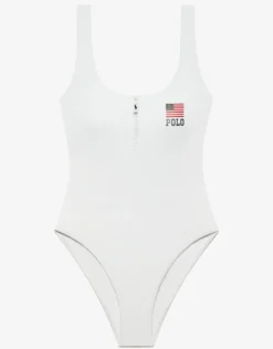 Americana Zipper Scoop Tank Swimsuit - White
