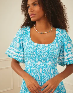 Angelina Dress - Aqua Begonia