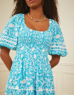 Angelina Dress - Aqua Begonia