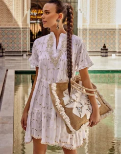Angie Short Sleeved Dress - White