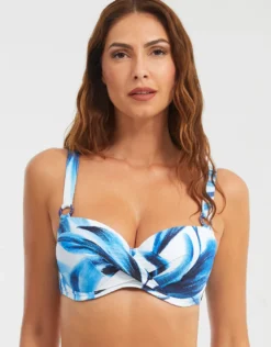 Azura Underwired Balcony Bikini Top - Blue and White