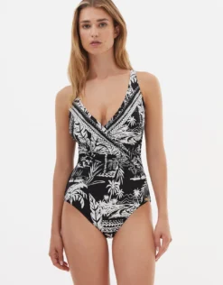 Bahia Wrap Front Swimsuit - Black and White