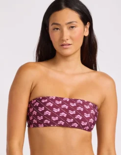 Batik Bloom Bandeau Bikini Top - Dark Burgundy