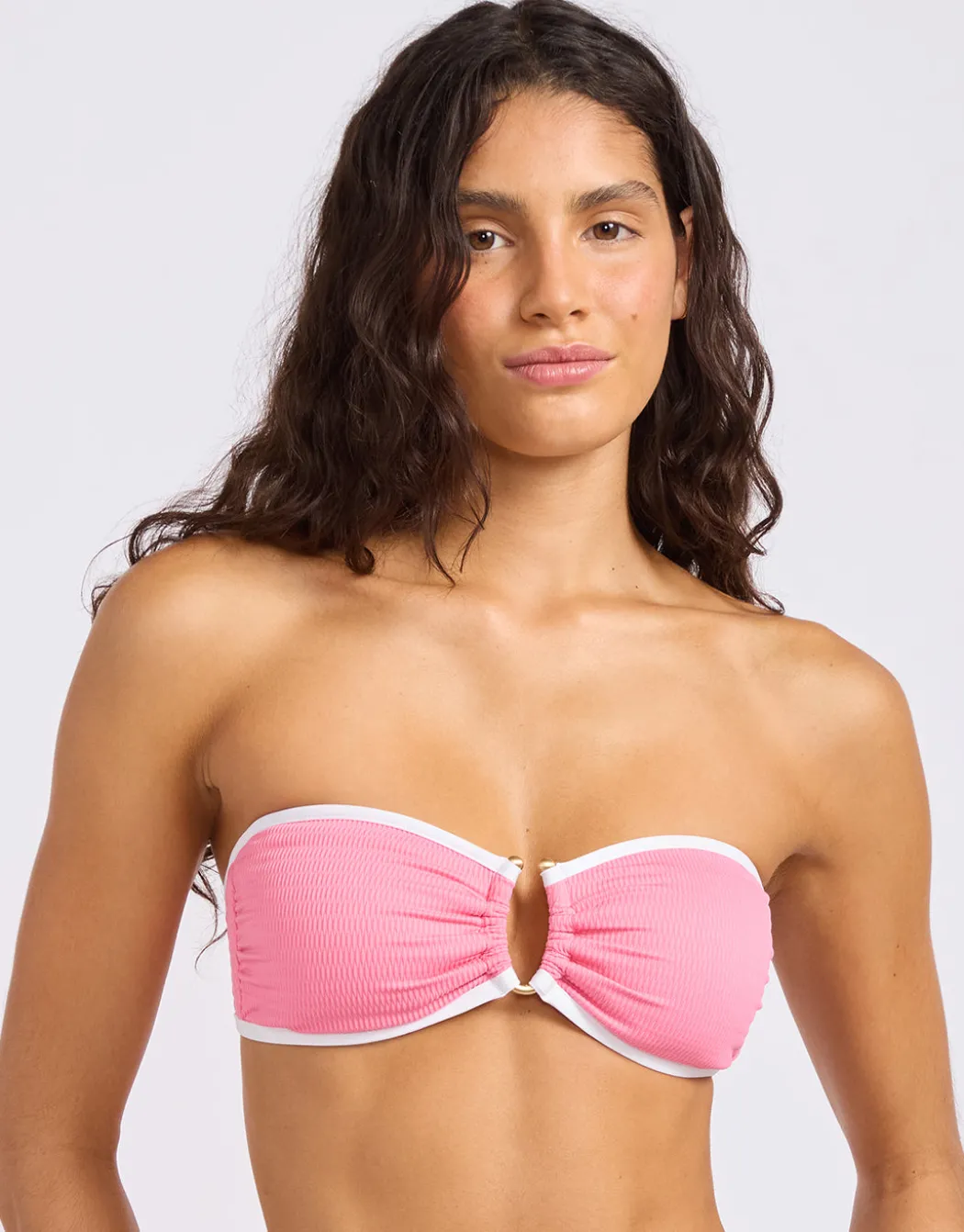 Beach Bound Ring Front Bandeau Bikini Top - Begonia Pink