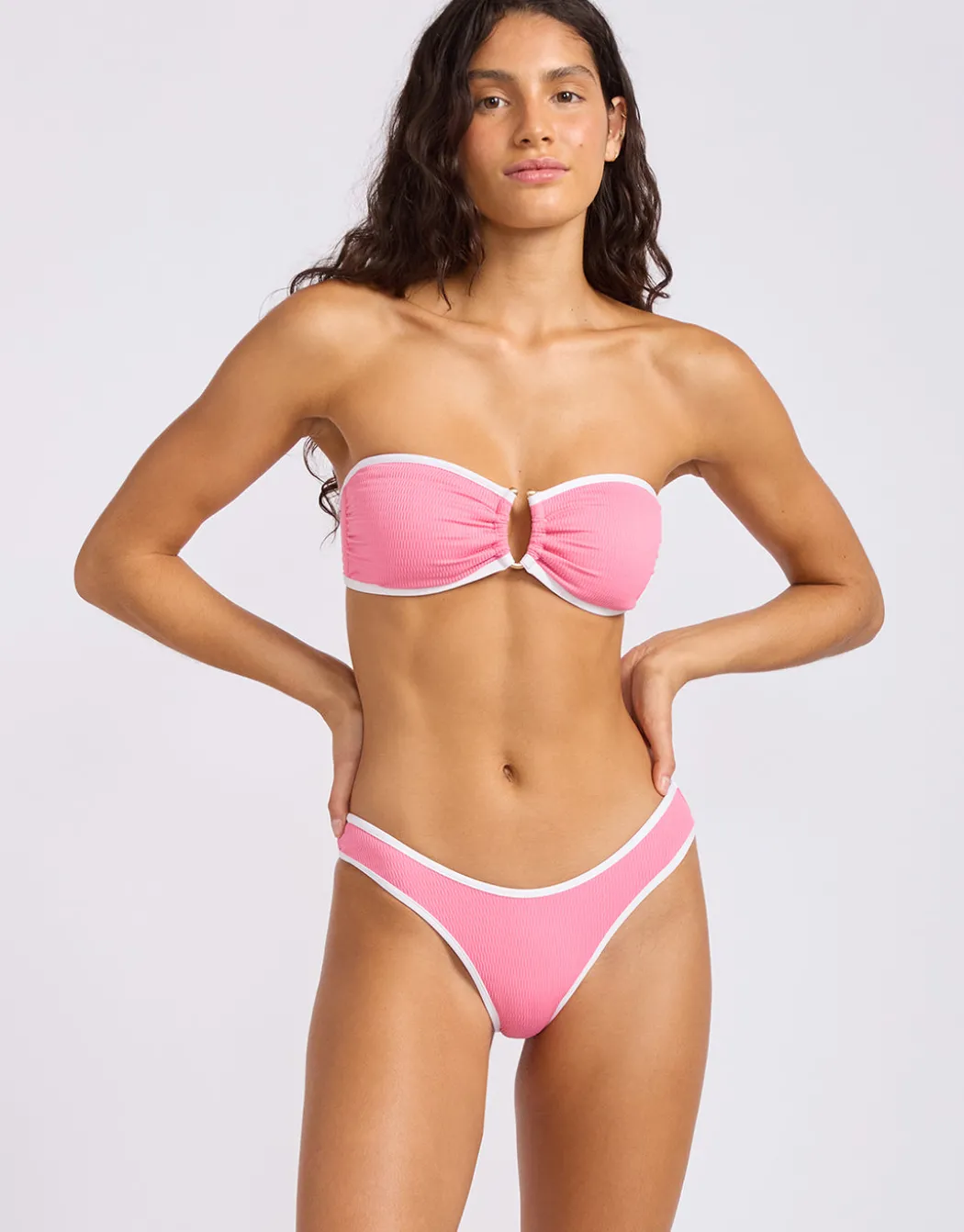 Beach Bound Ring Front Bandeau Bikini Top - Begonia Pink