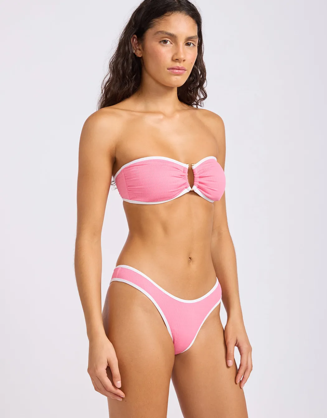 Beach Bound Ring Front Bandeau Bikini Top - Begonia Pink