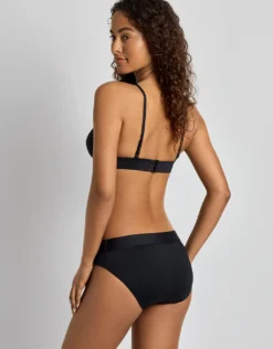 Beach Club Solids Banded Tall V Neck Bra Bikini Top - Black