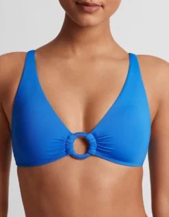Beach Club Solids Macrame Ring OTS Bikini Top - Electric Blue