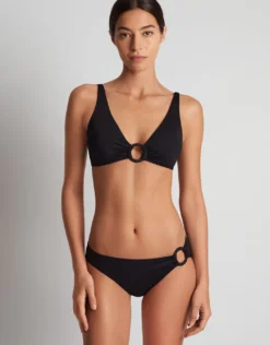 Beach Club Solids Macrame Ring OTS Bikini Top - Black