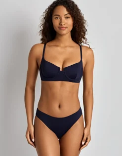 Beach Club Solids Notch Underwire Bra Bikini Top - Dark Navy