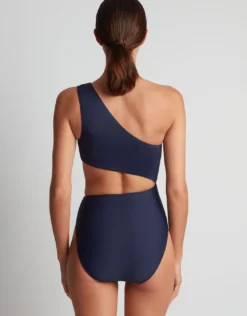 Beach Club Solids One Shoulder Cutout Swimsuit - Dark Navy