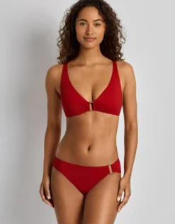 Beach Club Solids Ring OTS Bra Bikini Top - Cruising Red