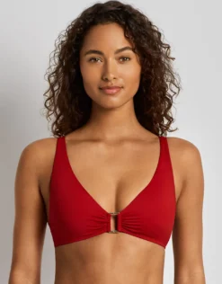 Beach Club Solids Ring OTS Bra Bikini Top - Cruising Red