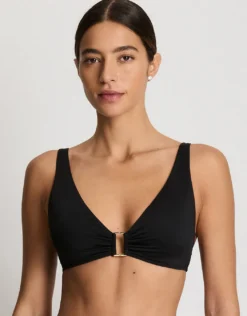 Beach Club Solids Ring OTS Bra Bikini Top - Black