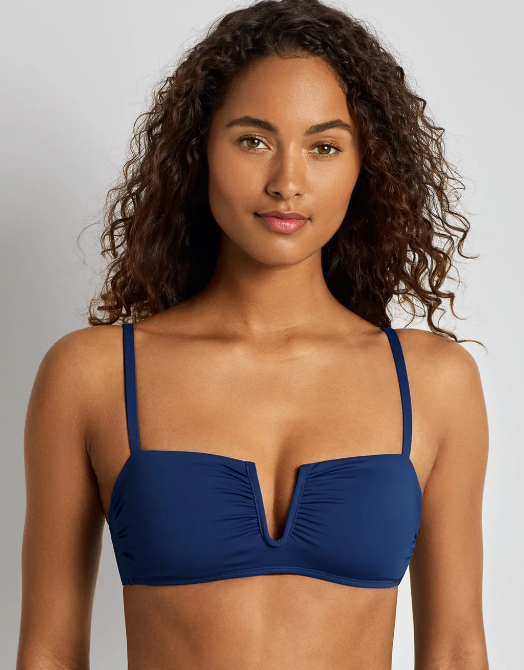 Beach Club Solids Shirred Underwire OTS Bikini Top - Blue Saturn