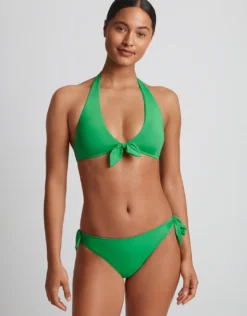 Beach Club Solids Tie Front Halter Bikini Top - Palm Green