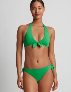 Beach Club Solids Tie Front Halter Bikini Top - Palm Green
