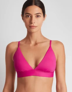 Beach Club Solids Triangle V Neck Bra Bikini Top - Freesia Pink