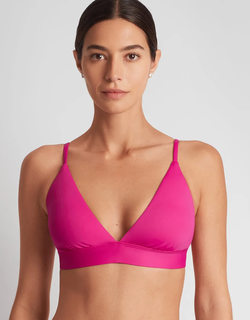 Beach Club Solids Triangle V Neck Bra Bikini Top - Freesia Pink