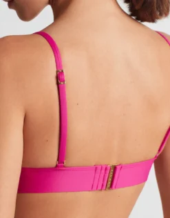 Beach Club Solids Triangle V Neck Bra Bikini Top - Freesia Pink
