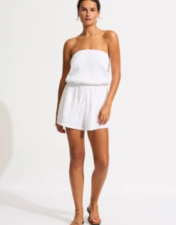 Beach Edit Crinkle Playsuit - White