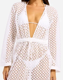 Beach Edit Gathered Lace Cover Up - White