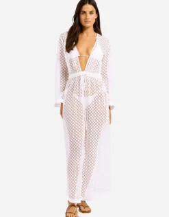 Beach Edit Gathered Lace Cover Up - White