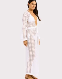 Beach Edit Gathered Lace Cover Up - White