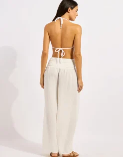 Beach Edit Shirred Waist Pant - White