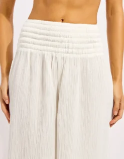 Beach Edit Shirred Waist Pant - White