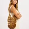 Beaded Tote Bag - Brown