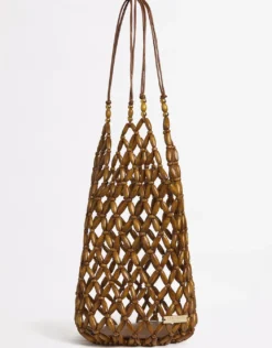 Beaded Tote Bag - Brown