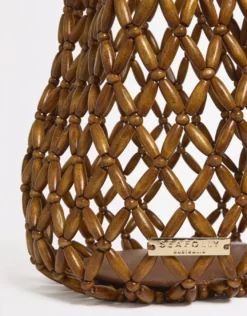 Beaded Tote Bag - Brown