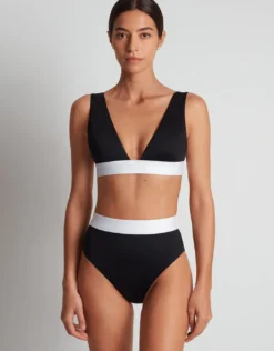 Bel Air Modern V Neck Bikini Top - Black and White