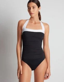 Bel Air Shirred Bandeau Mio Swimsuit - Black and White