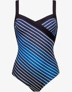 Blue Illusion Cross Front Swimsuit - Blue and White