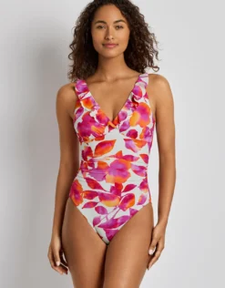 Bougainvillea Floral Ruffle Surplice Swimsuit - Multi