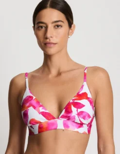 Bougainvillea Floral Triangle V Neck Bikini Top - Multi